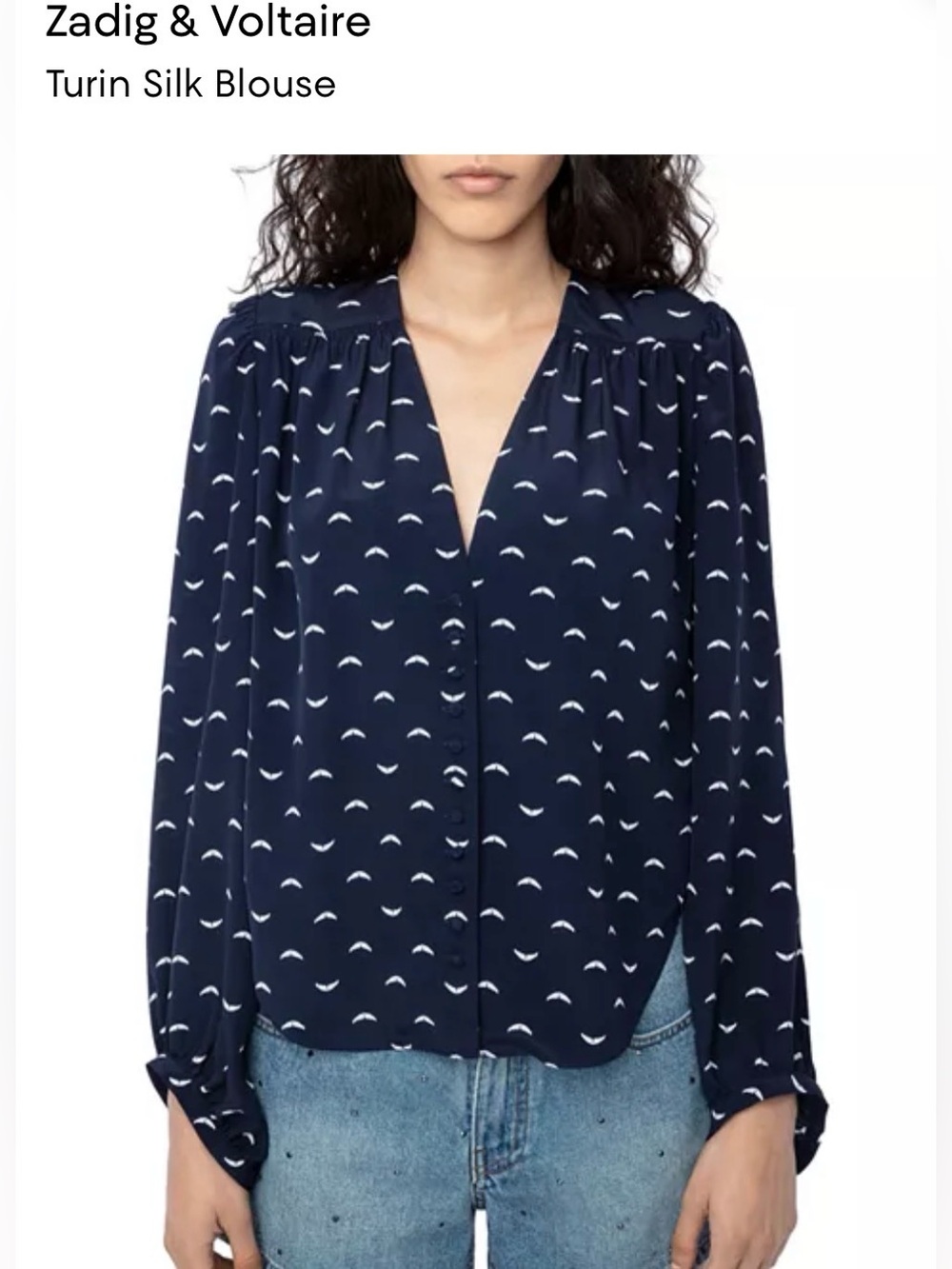Zadig & Volitare Turin CDC polka Wings logo 100% silk long sleeve blouse large